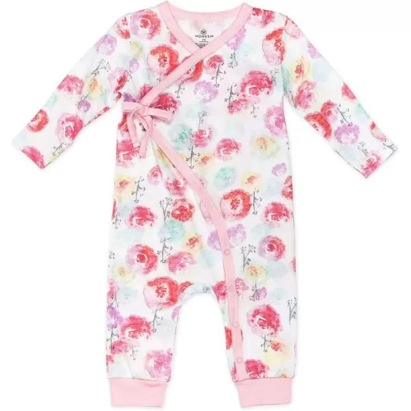 HonestBaby Baby OnePiece Jumpsuit Organic Cotton Romper Coverall SetsRose Blossom Kimono Coverall