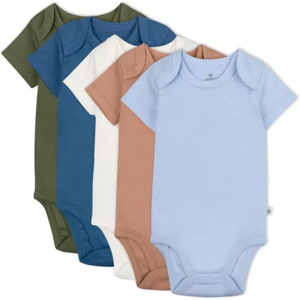 HonestBaby Baby Short Sleeve OnePiece 100 Organic Cotton Bodysuits 5 Pack5pack Earthy Blues