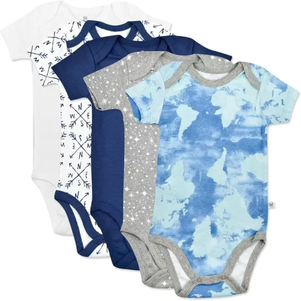 HonestBaby Baby Short Sleeve OnePiece 100 Organic Cotton Bodysuits 5 Pack5pack Watercolor World