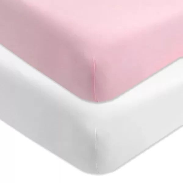HonestBaby unisex baby 2Pack Organic Cotton Fitted Crib Sheets Wearable Blanket Bright White One SizeCrib Sheet  2pack  Light Pink