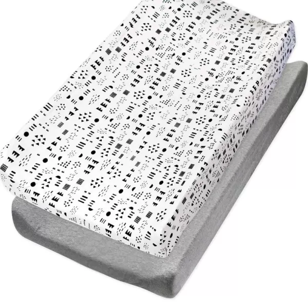 HonestBaby unisex baby Organic Cotton Changing Pad Cover and Toddler Sleepers Bright White One Size US2Piece Pattern PlayHeather Gray