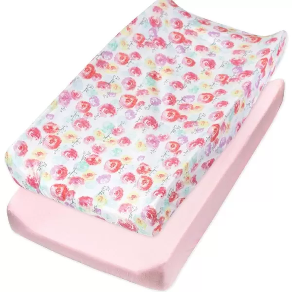 HonestBaby unisex baby Organic Cotton Changing Pad Cover and Toddler Sleepers Bright White One Size US2Piece Rose BlossomPink