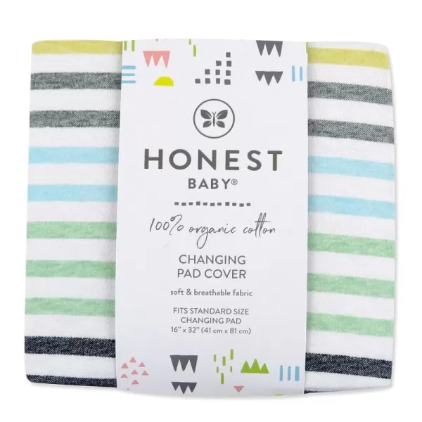 HonestBaby unisex baby Organic Cotton Changing Pad Cover and Toddler Sleepers Bright White One Size USRainbow Stripe Blues