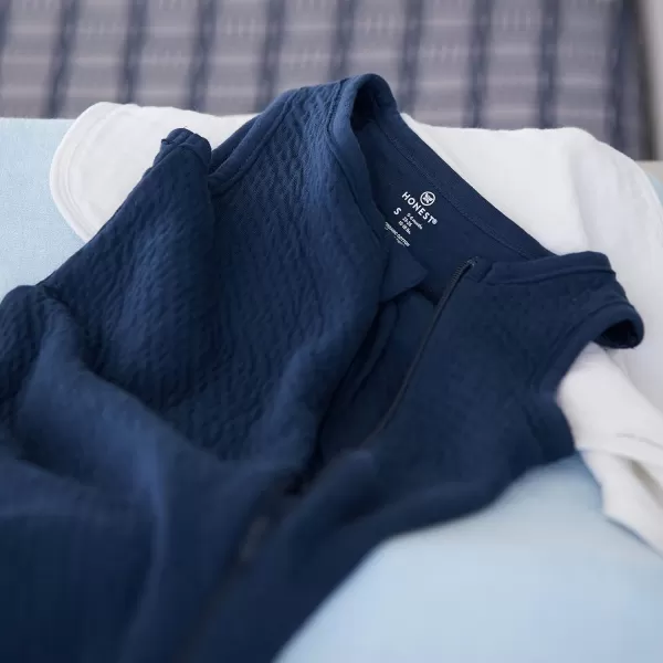 HonestBaby Organic Cotton Matelasse Wearable Blanket Bright White MediumDark Navy