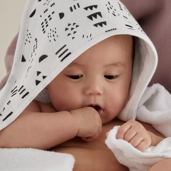 HonestBaby unisex baby 3Piece Organic Cotton Hooded Towel ampamp Washcloth Set Bandana Bright White One Size USPattern Play
