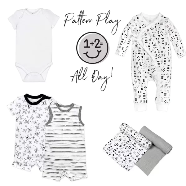 HonestBaby unisex baby 3Piece Organic Cotton Hooded Towel ampamp Washcloth Set Bandana Bright White One Size USPattern Play