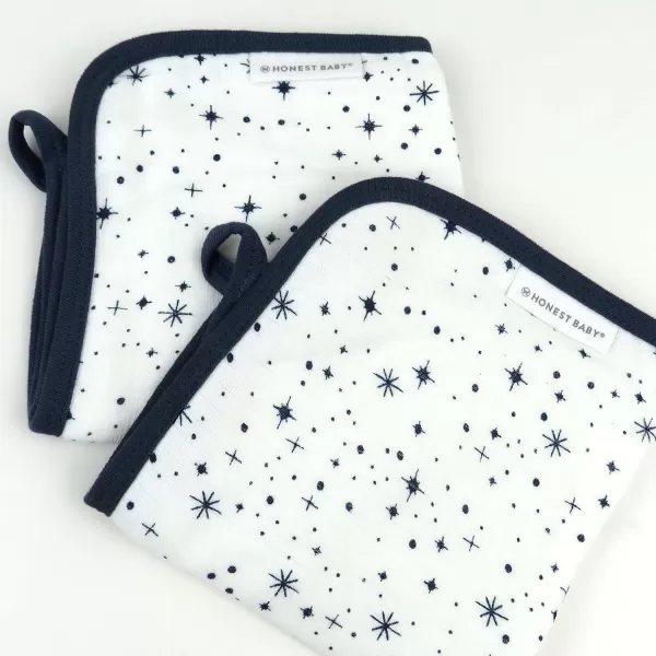 HonestBaby unisex baby 3Piece Organic Cotton Hooded Towel ampamp Washcloth Set Bandana Bright White One Size USTwinkle Star WhiteNavy