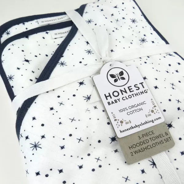 HonestBaby unisex baby 3Piece Organic Cotton Hooded Towel ampamp Washcloth Set Bandana Bright White One Size USTwinkle Star WhiteNavy