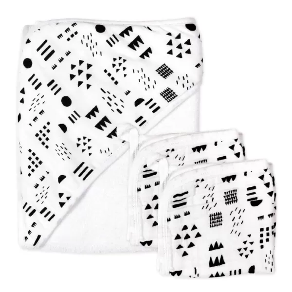 HonestBaby unisex baby 3Piece Organic Cotton Hooded Towel ampamp Washcloth Set Bandana Bright White One Size USPattern Play