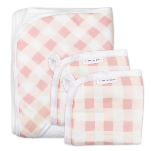 HonestBaby unisex baby 3Piece Organic Cotton Hooded Towel ampamp Washcloth Set Bandana Bright White One Size USPeach Skin Painted Buffalo Check