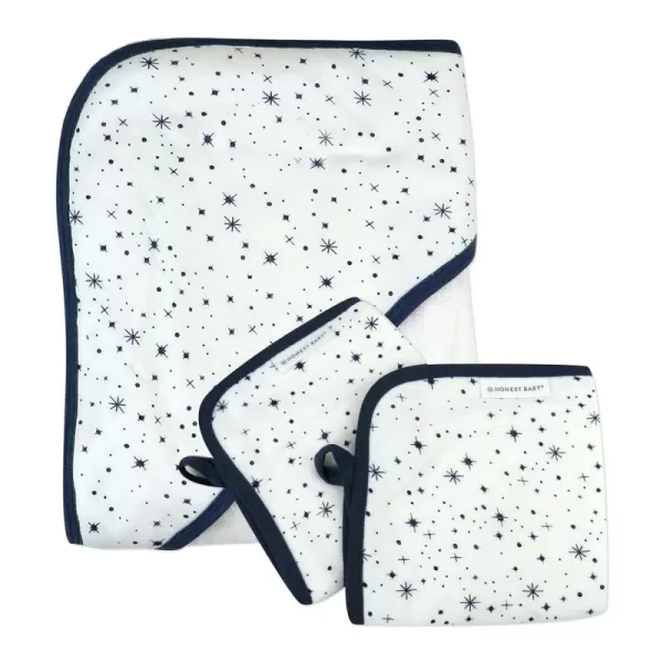 HonestBaby unisex baby 3Piece Organic Cotton Hooded Towel ampamp Washcloth Set Bandana Bright White One Size USTwinkle Star WhiteNavy