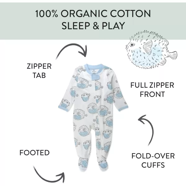 imageHonestBaby Baby Boys Sleep and Play Footed Pajamas OnePiece Sleeper Jumpsuit Zipfront Pjs Organic CottonBlow Fish