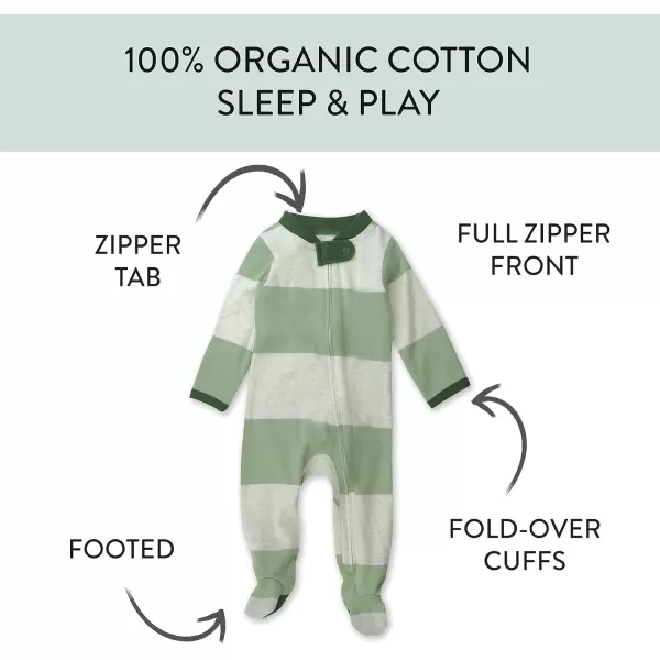 imageHonestBaby Baby Boys Sleep and Play Footed Pajamas OnePiece Sleeper Jumpsuit Zipfront Pjs Organic CottonBold Stripe Moss