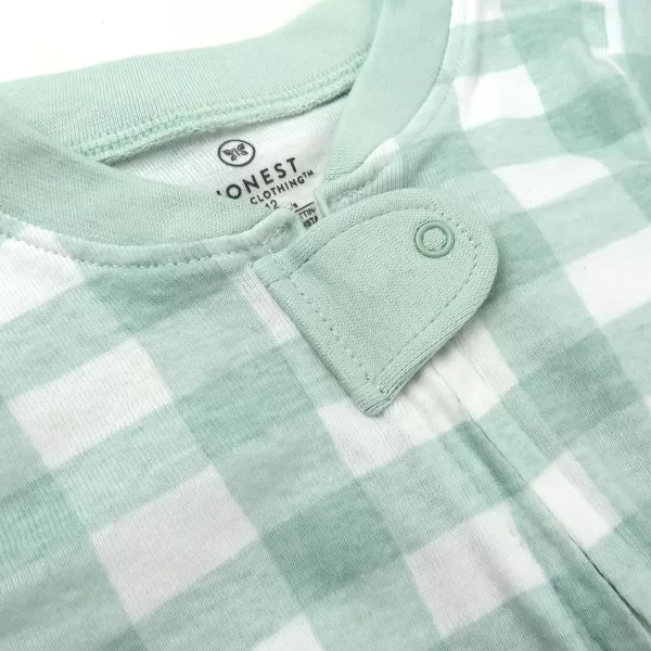 imageHonestBaby Baby Boys Sleep and Play Footed Pajamas OnePiece Sleeper Jumpsuit Zipfront Pjs Organic CottonGreen Check