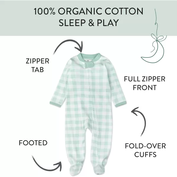 imageHonestBaby Baby Boys Sleep and Play Footed Pajamas OnePiece Sleeper Jumpsuit Zipfront Pjs Organic CottonGreen Check