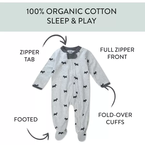 imageHonestBaby Baby Boys Sleep and Play Footed Pajamas OnePiece Sleeper Jumpsuit Zipfront Pjs Organic CottonGrey Scotty Dog