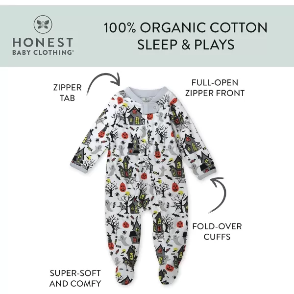 imageHonestBaby Baby Boys Sleep and Play Footed Pajamas OnePiece Sleeper Jumpsuit Zipfront Pjs Organic CottonHaunted House