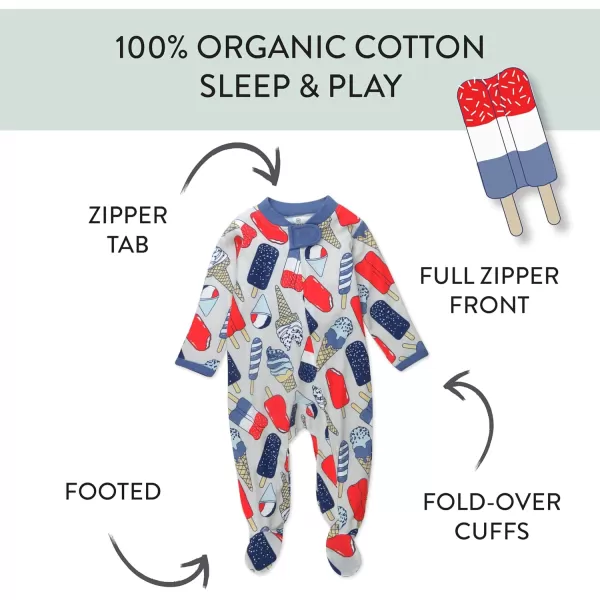imageHonestBaby Baby Boys Sleep and Play Footed Pajamas OnePiece Sleeper Jumpsuit Zipfront Pjs Organic CottonIce Cream Independence