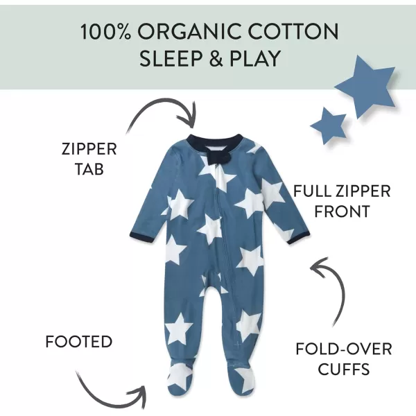 imageHonestBaby Baby Boys Sleep and Play Footed Pajamas OnePiece Sleeper Jumpsuit Zipfront Pjs Organic CottonJumbo Star Blue