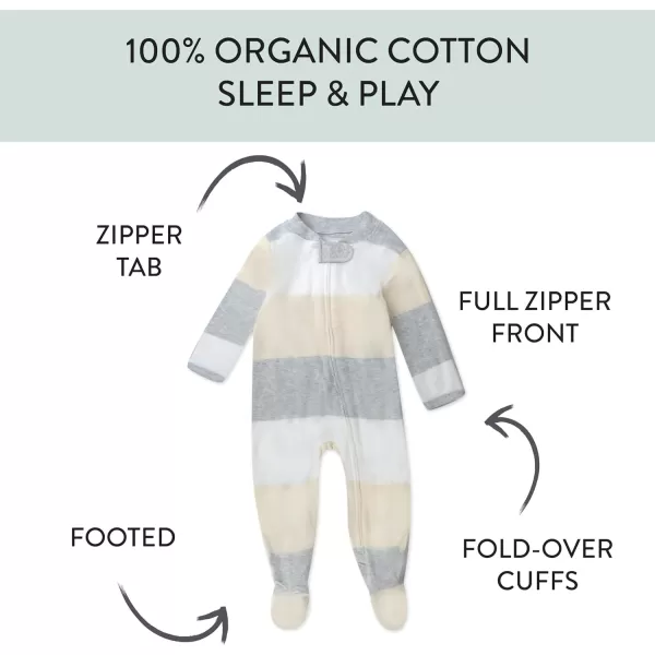 imageHonestBaby Baby Boys Sleep and Play Footed Pajamas OnePiece Sleeper Jumpsuit Zipfront Pjs Organic CottonJumbo Stripe Natural