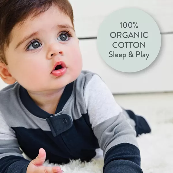 imageHonestBaby Baby Boys Sleep and Play Footed Pajamas OnePiece Sleeper Jumpsuit Zipfront Pjs Organic CottonJumbo Stripe Navy