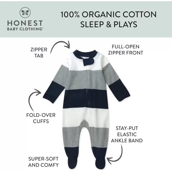 imageHonestBaby Baby Boys Sleep and Play Footed Pajamas OnePiece Sleeper Jumpsuit Zipfront Pjs Organic CottonJumbo Stripe Navy