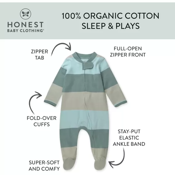 imageHonestBaby Baby Boys Sleep and Play Footed Pajamas OnePiece Sleeper Jumpsuit Zipfront Pjs Organic CottonJumbo Stripe Sage