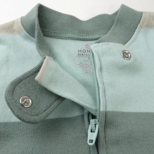 imageHonestBaby Baby Boys Sleep and Play Footed Pajamas OnePiece Sleeper Jumpsuit Zipfront Pjs Organic CottonJumbo Stripe Sage