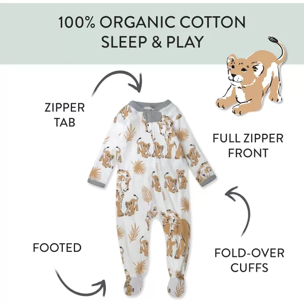 imageHonestBaby Baby Boys Sleep and Play Footed Pajamas OnePiece Sleeper Jumpsuit Zipfront Pjs Organic CottonLion