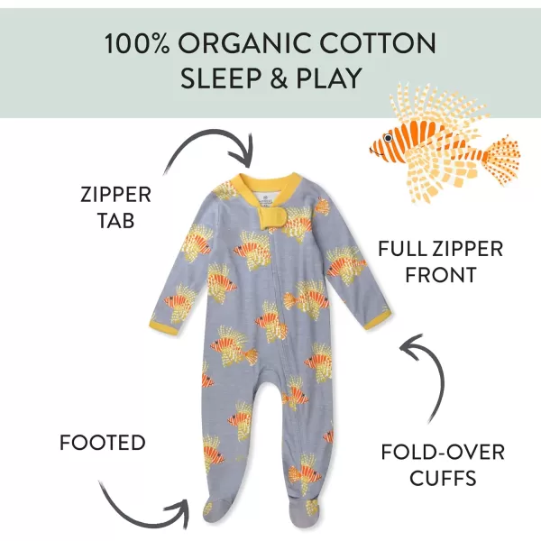 imageHonestBaby Baby Boys Sleep and Play Footed Pajamas OnePiece Sleeper Jumpsuit Zipfront Pjs Organic CottonLionfish