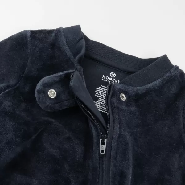 imageHonestBaby Baby Boys Sleep and Play Footed Pajamas OnePiece Sleeper Jumpsuit Zipfront Pjs Organic CottonNavy Velour