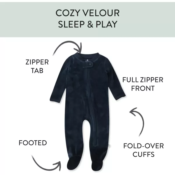 imageHonestBaby Baby Boys Sleep and Play Footed Pajamas OnePiece Sleeper Jumpsuit Zipfront Pjs Organic CottonNavy Velour