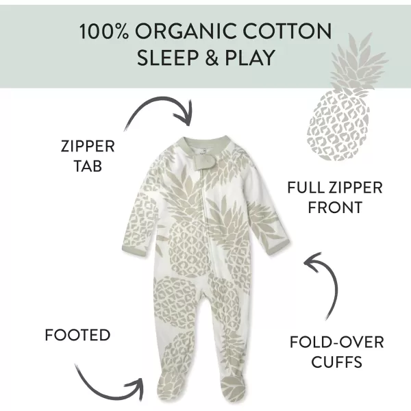 imageHonestBaby Baby Boys Sleep and Play Footed Pajamas OnePiece Sleeper Jumpsuit Zipfront Pjs Organic CottonPineapple Leaf Ivory