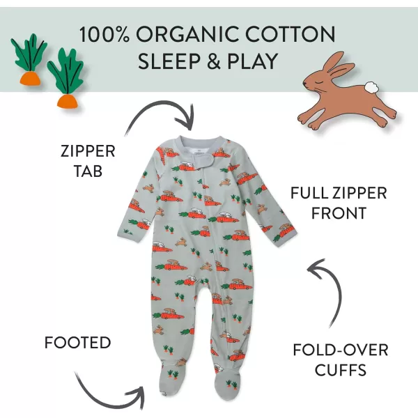 imageHonestBaby Baby Boys Sleep and Play Footed Pajamas OnePiece Sleeper Jumpsuit Zipfront Pjs Organic CottonRacing Rabbits