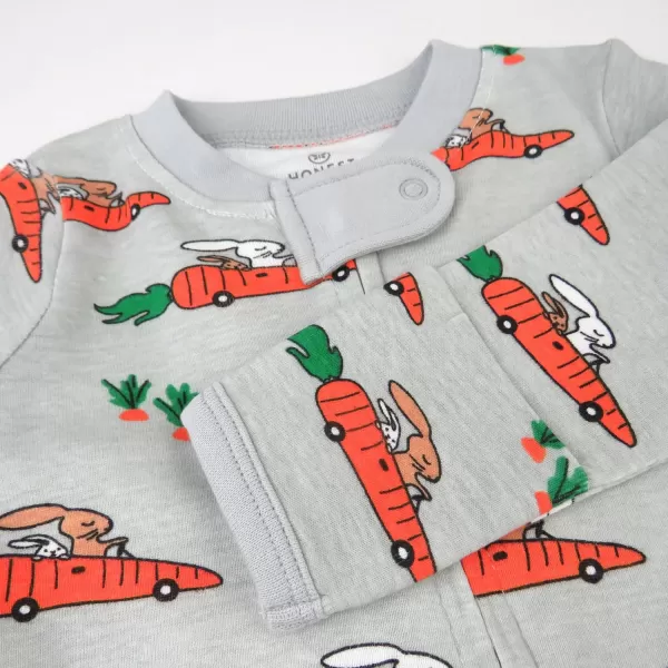 imageHonestBaby Baby Boys Sleep and Play Footed Pajamas OnePiece Sleeper Jumpsuit Zipfront Pjs Organic CottonRacing Rabbits