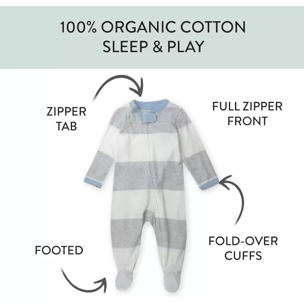 imageHonestBaby Baby Boys Sleep and Play Footed Pajamas OnePiece Sleeper Jumpsuit Zipfront Pjs Organic CottonRugby Stripe Lt Heather Grey