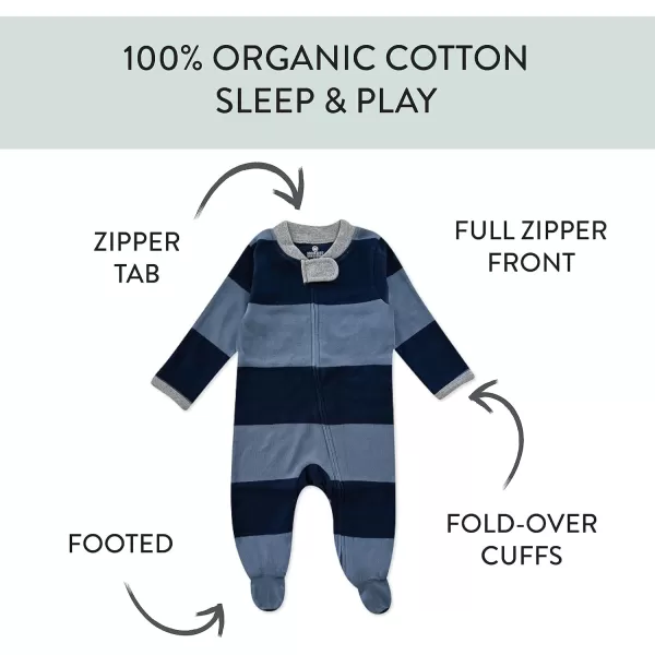 imageHonestBaby Baby Boys Sleep and Play Footed Pajamas OnePiece Sleeper Jumpsuit Zipfront Pjs Organic CottonRugby Stripe Navy