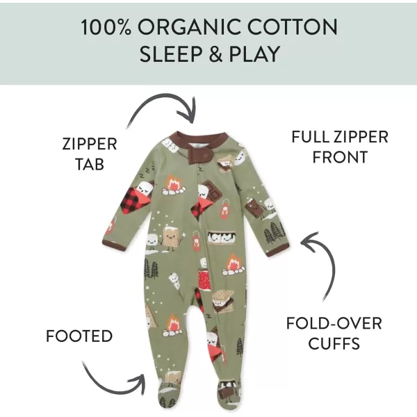 imageHonestBaby Baby Boys Sleep and Play Footed Pajamas OnePiece Sleeper Jumpsuit Zipfront Pjs Organic CottonSmores Camp
