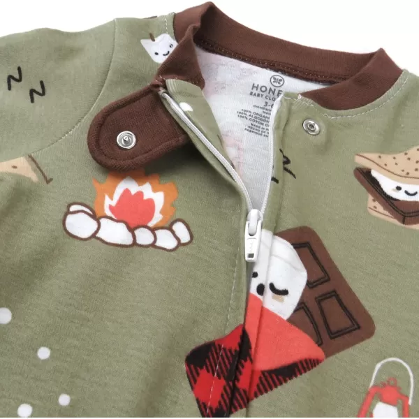 imageHonestBaby Baby Boys Sleep and Play Footed Pajamas OnePiece Sleeper Jumpsuit Zipfront Pjs Organic CottonSmores Camp