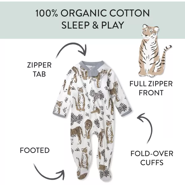 imageHonestBaby Baby Boys Sleep and Play Footed Pajamas OnePiece Sleeper Jumpsuit Zipfront Pjs Organic CottonTiger Cub