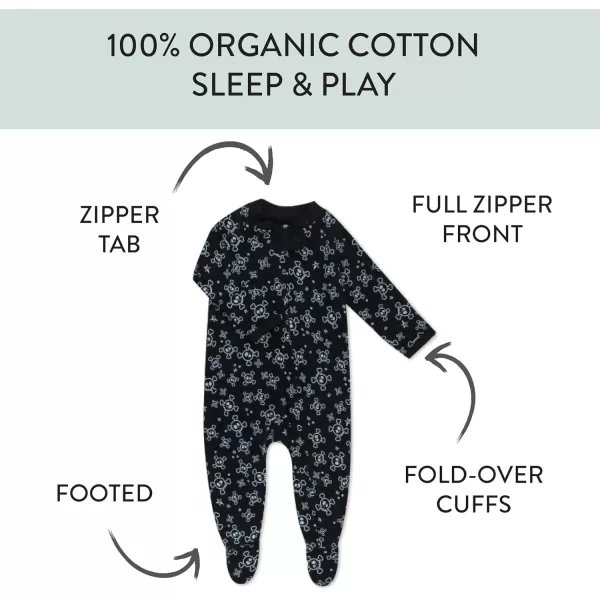 imageHonestBaby Baby Boys Sleep and Play Footed Pajamas OnePiece Sleeper Jumpsuit Zipfront Pjs Organic CottonTossed SkullsBlack