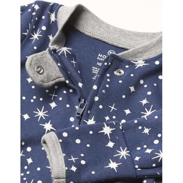 imageHonestBaby Baby Boys Sleep and Play Footed Pajamas OnePiece Sleeper Jumpsuit Zipfront Pjs Organic CottonTwinkle Star Navy