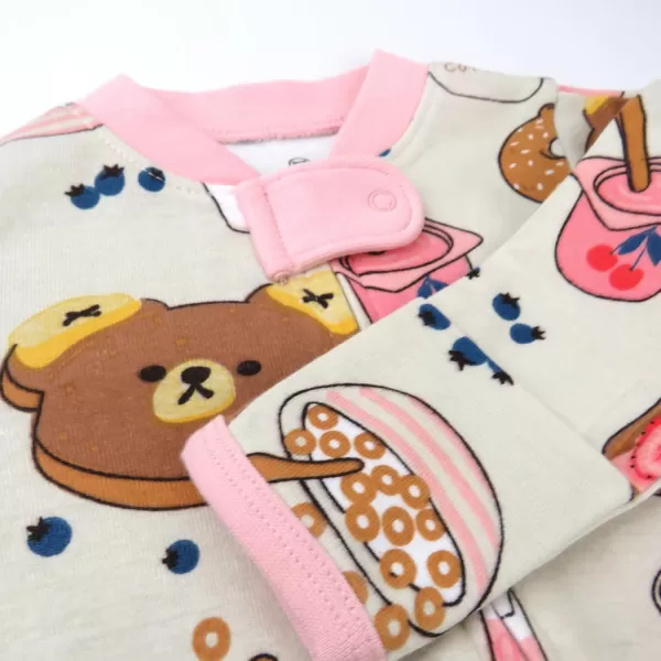 imageHonestBaby Baby Girls Sleep and Play Footed Pajamas OnePiece Sleeper Jumpsuit Zipfront Pjs Organic CottonBeary Breakfast