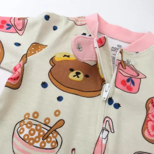 imageHonestBaby Baby Girls Sleep and Play Footed Pajamas OnePiece Sleeper Jumpsuit Zipfront Pjs Organic CottonBeary Breakfast