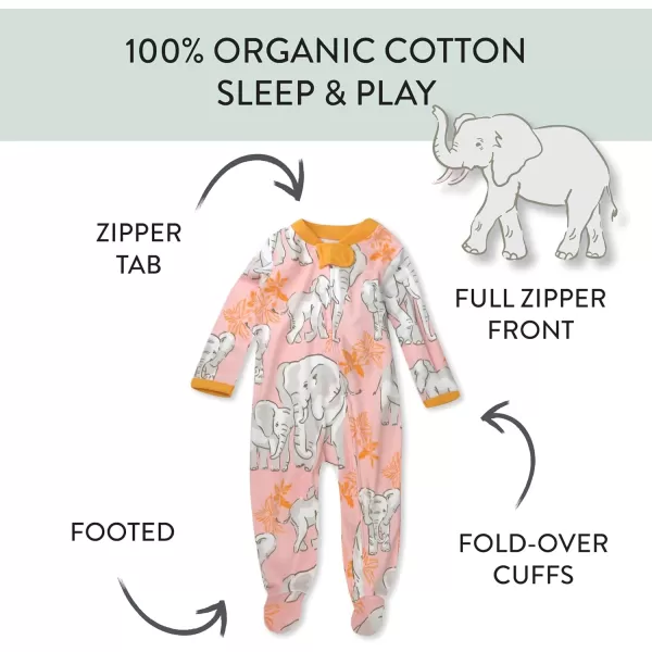 imageHonestBaby Baby Girls Sleep and Play Footed Pajamas OnePiece Sleeper Jumpsuit Zipfront Pjs Organic CottonBoumbi Pink Elephant