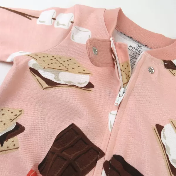 imageHonestBaby Baby Girls Sleep and Play Footed Pajamas OnePiece Sleeper Jumpsuit Zipfront Pjs Organic CottonCoco Smores