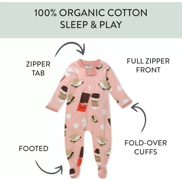 imageHonestBaby Baby Girls Sleep and Play Footed Pajamas OnePiece Sleeper Jumpsuit Zipfront Pjs Organic CottonCoco Smores