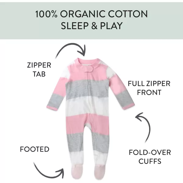 imageHonestBaby Baby Girls Sleep and Play Footed Pajamas OnePiece Sleeper Jumpsuit Zipfront Pjs Organic CottonJumbo Stripe Petal Pink