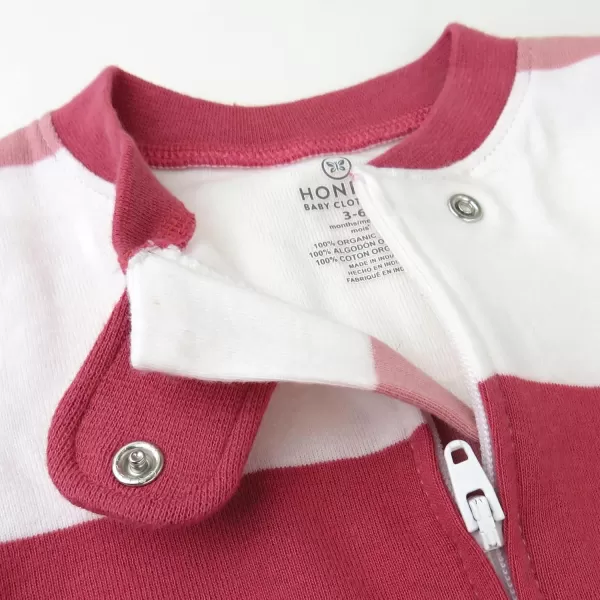 imageHonestBaby Baby Girls Sleep and Play Footed Pajamas OnePiece Sleeper Jumpsuit Zipfront Pjs Organic CottonJumbo Stripe Pink Rose
