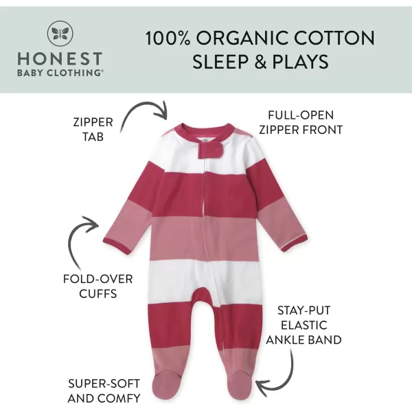 imageHonestBaby Baby Girls Sleep and Play Footed Pajamas OnePiece Sleeper Jumpsuit Zipfront Pjs Organic CottonJumbo Stripe Pink Rose